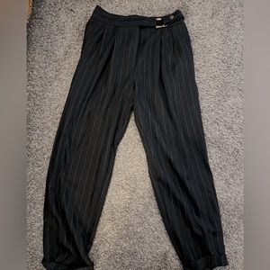 Topshop slacks with thin red stripes and silver buckle